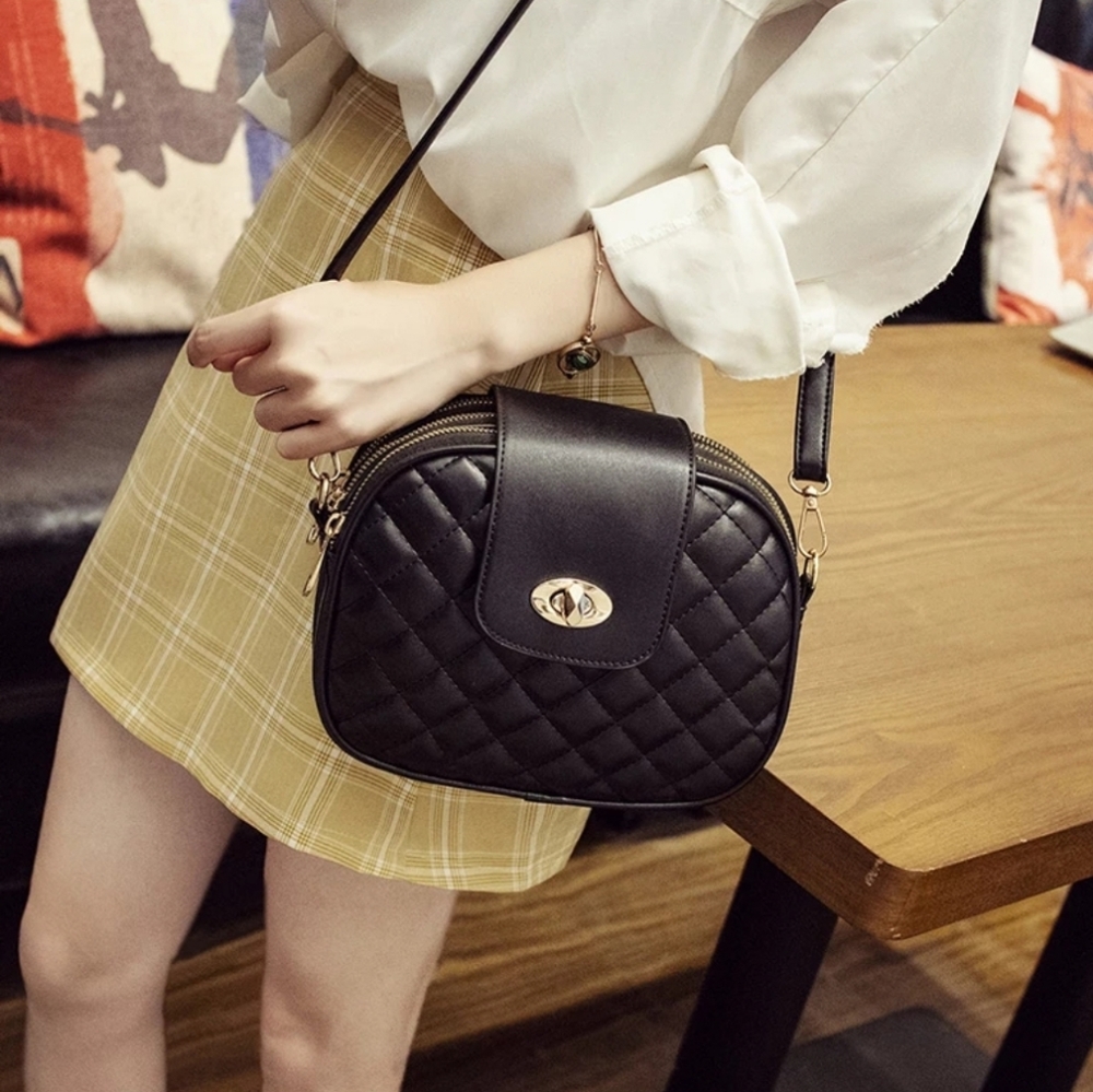 Diamond Embossed 3 Zipper Crossbody Bag - Off White Color - Picture 10 of 15